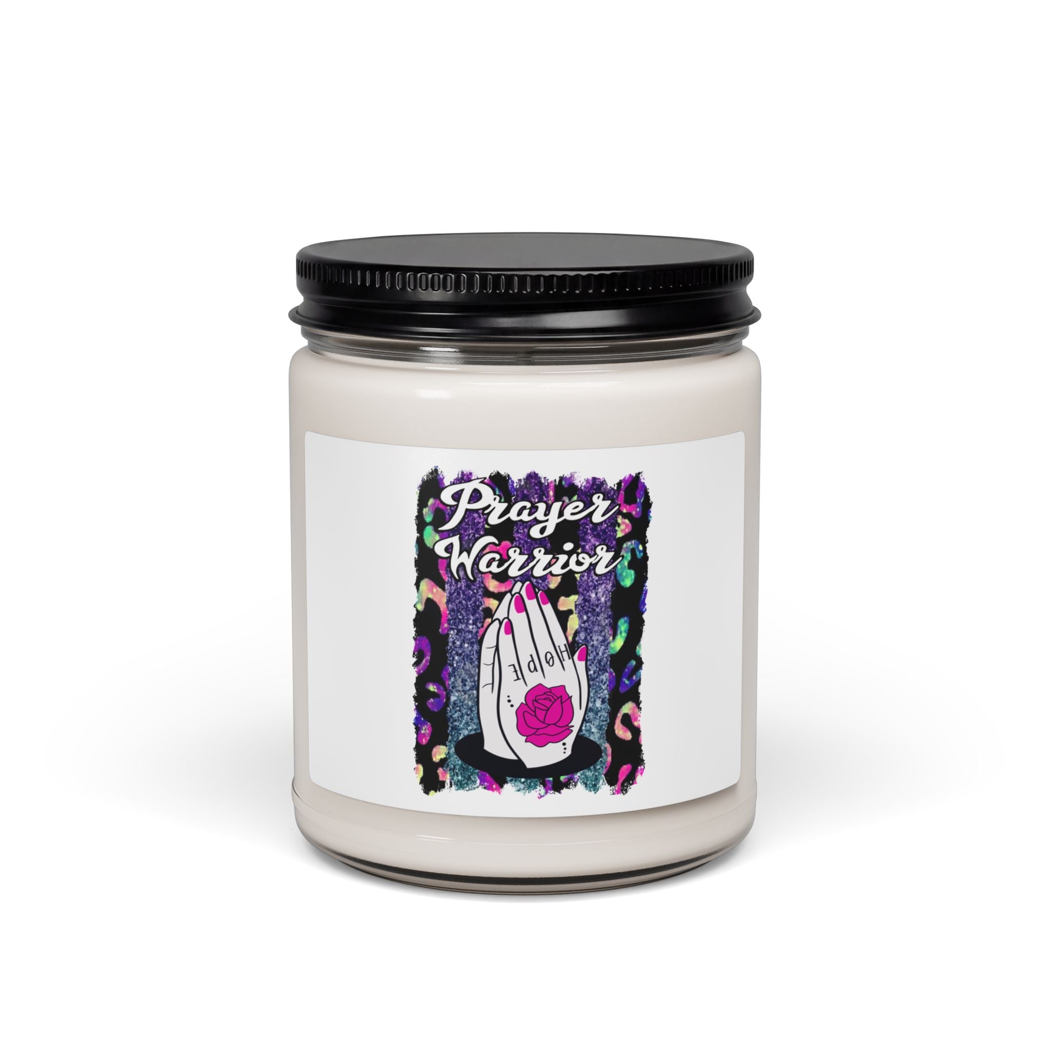 Prayer Warrior Soy Candle — 9oz Scented Jar Candle with Praying Hands Design