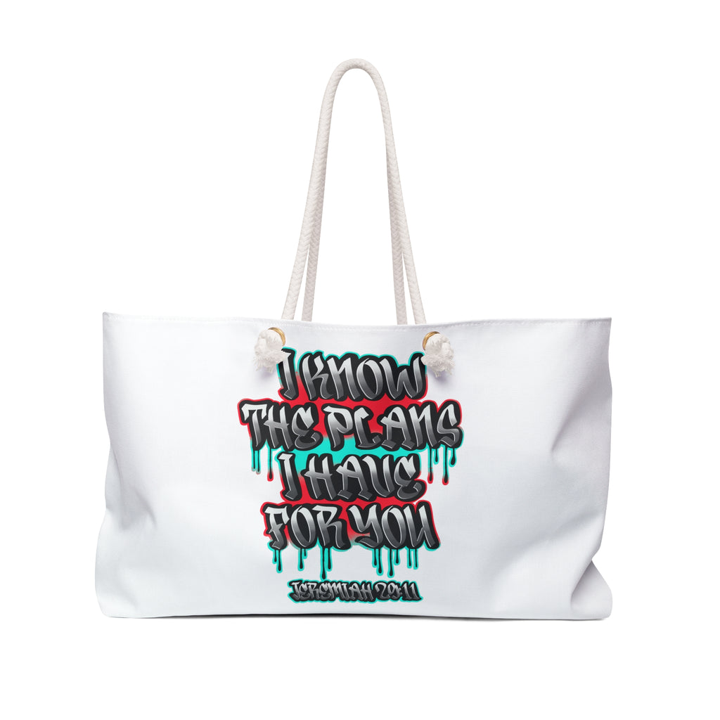 Weekender Bag - 'I Know The Plans I Have For You' Graffiti Tote | Inspirational Travel Holdall