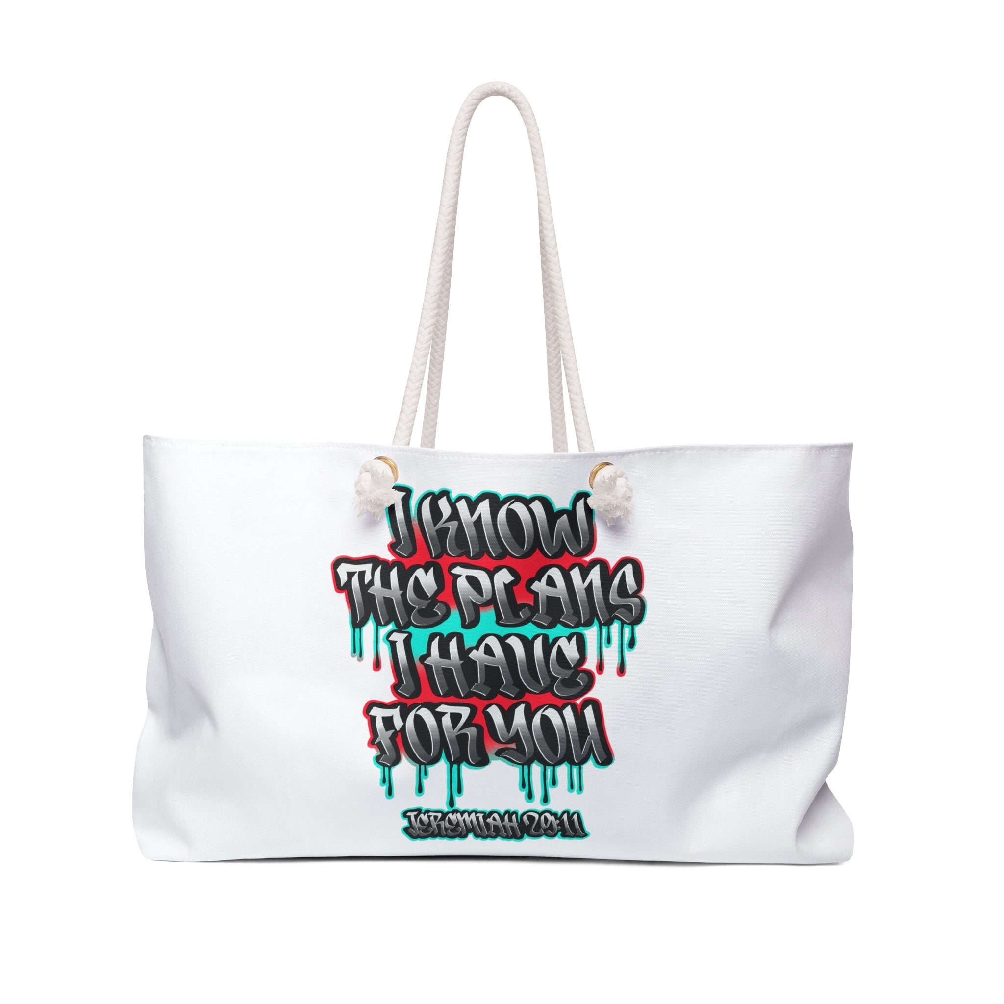 Weekender Bag - 'I Know The Plans I Have For You' Graffiti Tote | Inspirational Travel Holdall