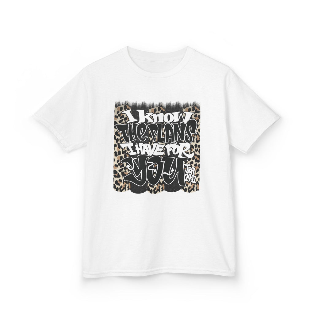 Kids T-Shirt — 'I Know The Plans I Have For You' Leopard Faith Graphic Tee