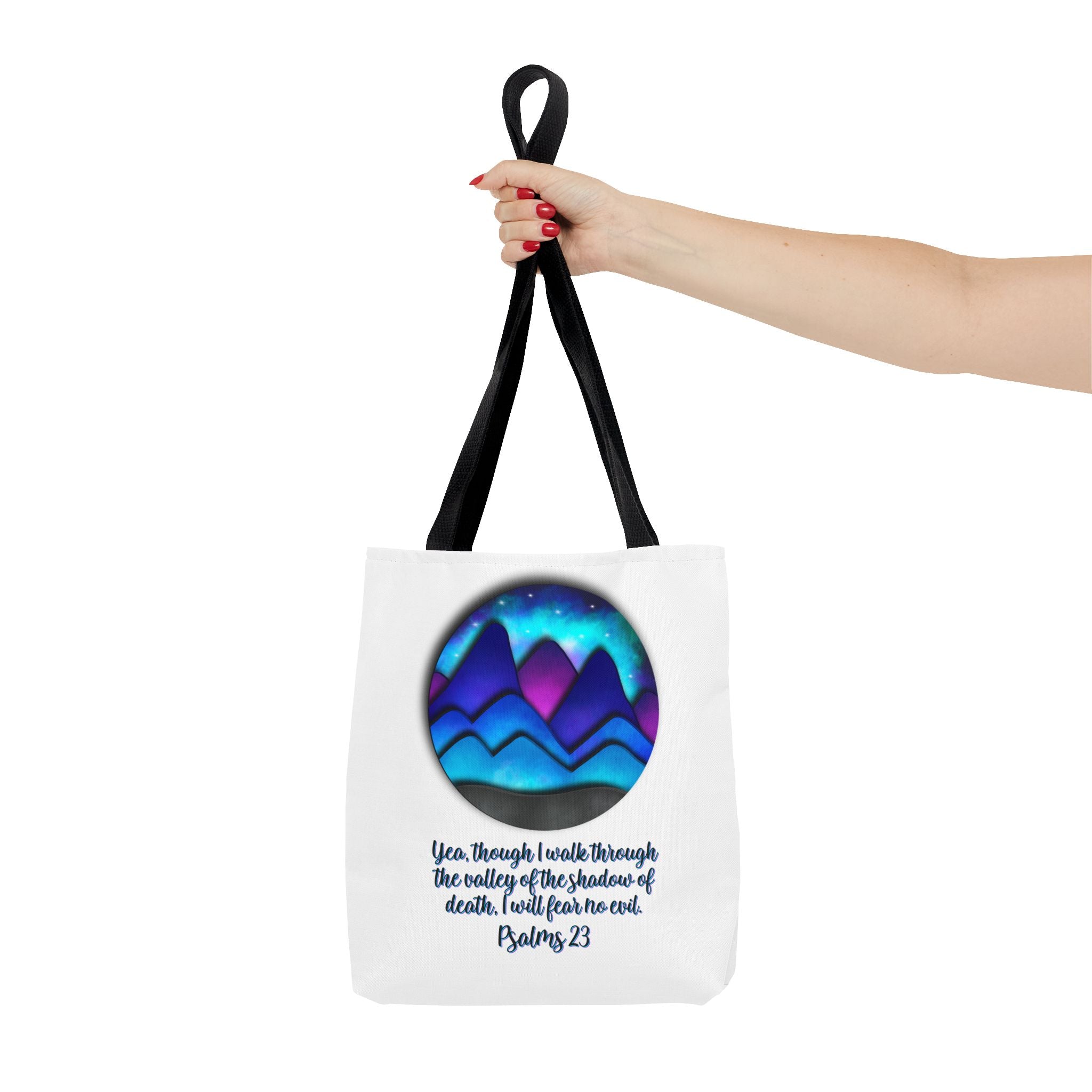 Psalm 23 Mountain Tote Bag — Inspirational Christian Scripture Tote