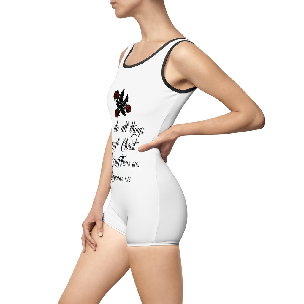 Christian Scripture One-Piece Swimsuit — Philippians 4:13 Vintage Floral