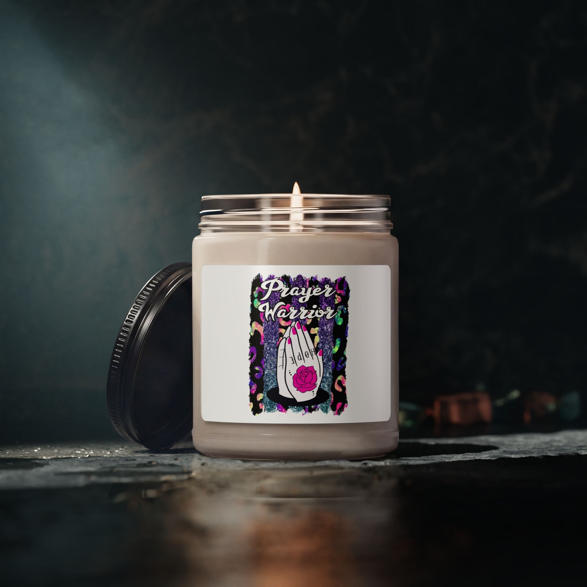 Prayer Warrior Soy Candle — 9oz Scented Jar Candle with Praying Hands Design