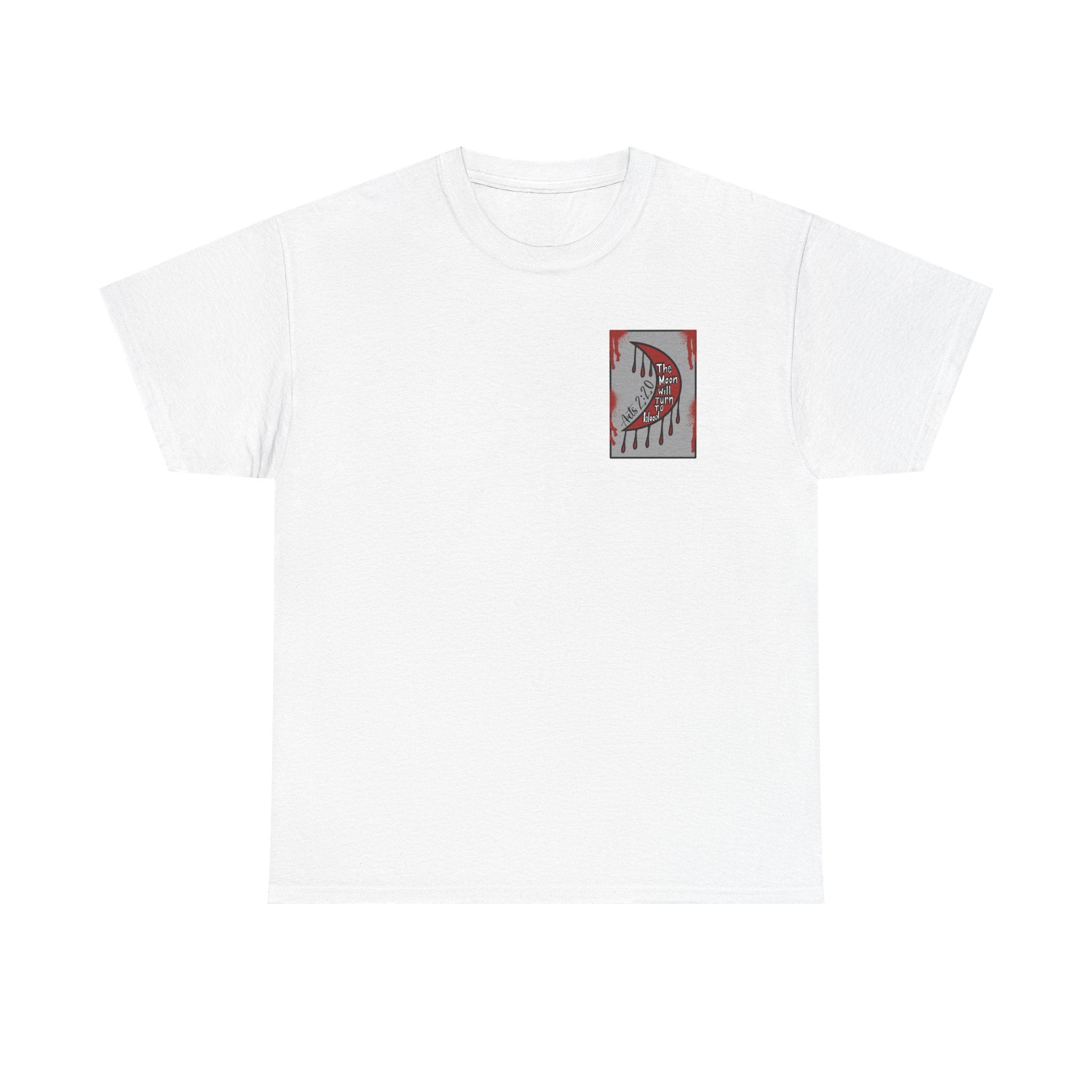 Blood Moon Crescent Tee — “The Moon Will Turn to Blood” Graphic Shirt (Acts 2:20)