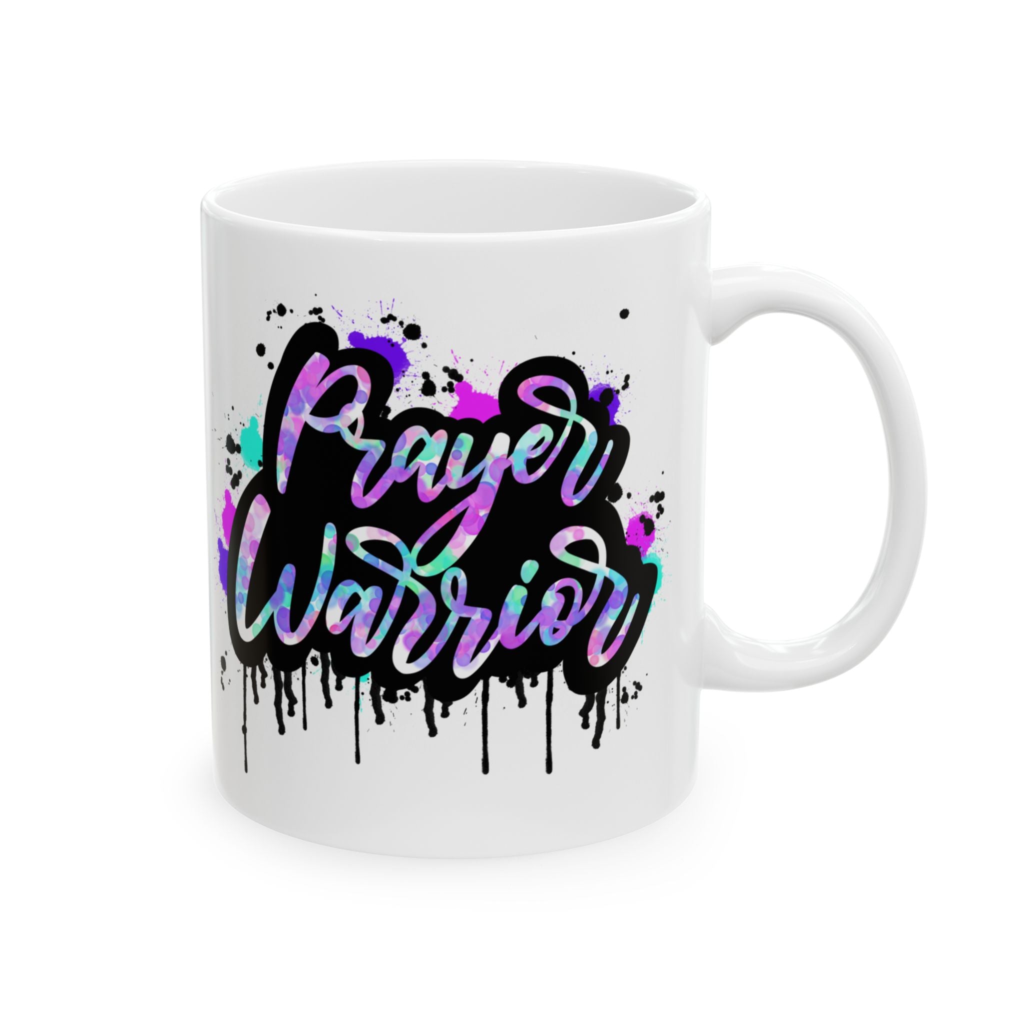 Graffiti 'Prayer Warrior' Ceramic Mug – Colorful Drip Art Coffee Cup (11oz/15oz)
