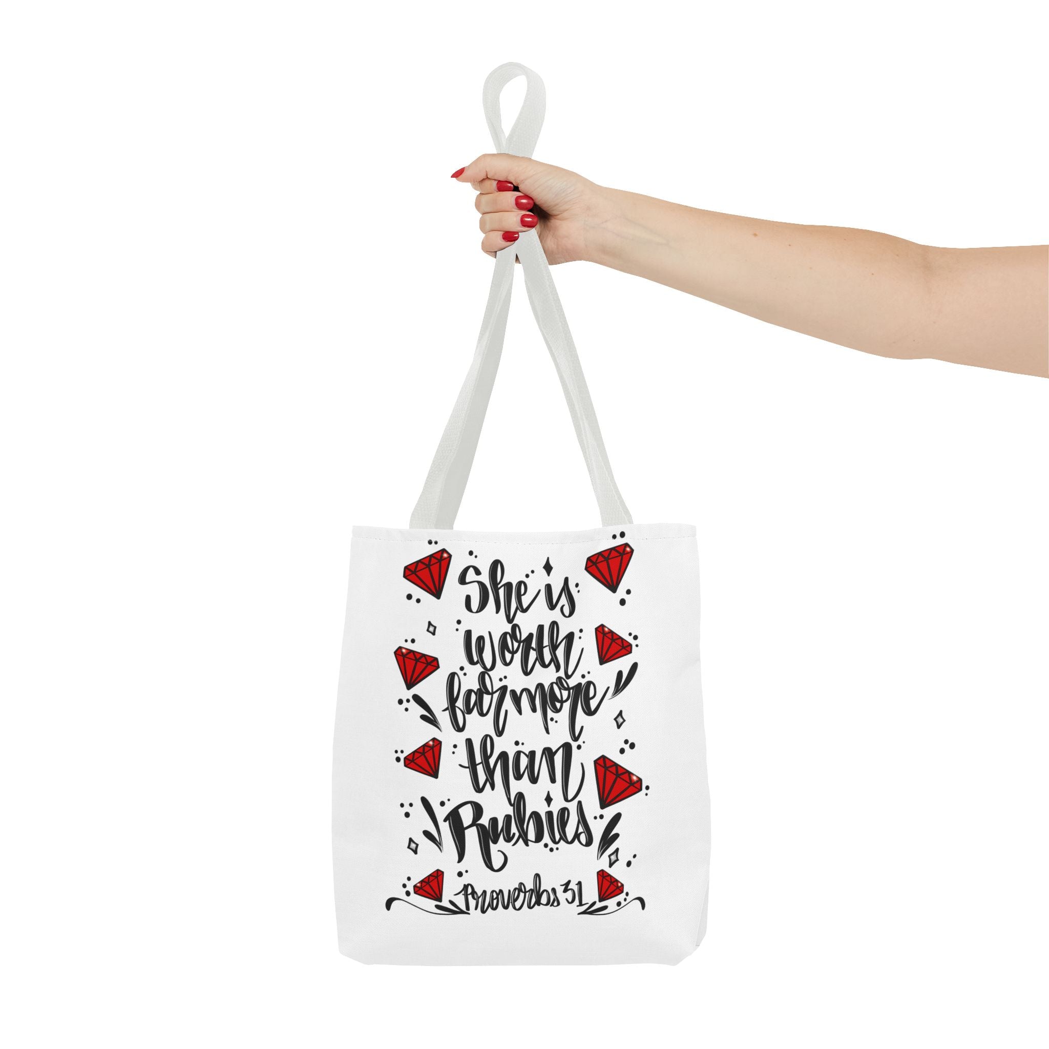 Tote Bag — "She’s Worth Far More Than Rubies" Inspirational Proverbs 31 Scripture Tote