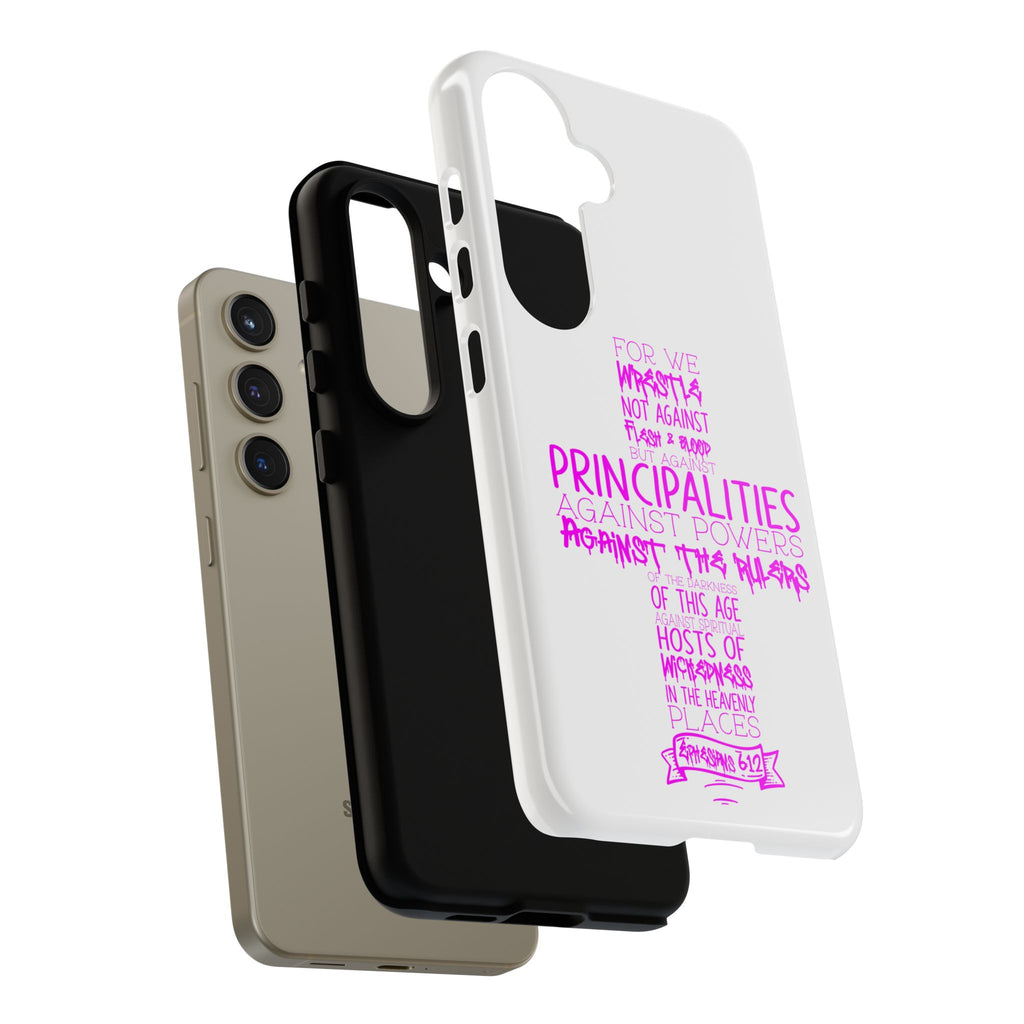 Armor of God Christian Cross Phone Case — Ephesians 6:12 Pink Typography Tough Case