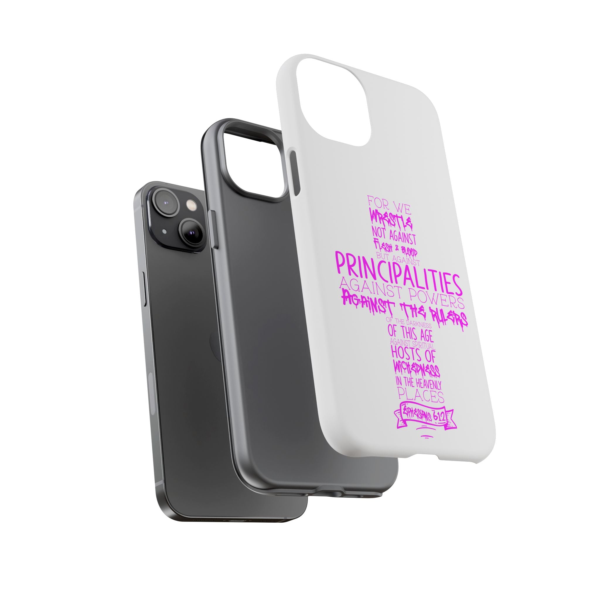 Armor of God Christian Cross Phone Case — Ephesians 6:12 Pink Typography Tough Case