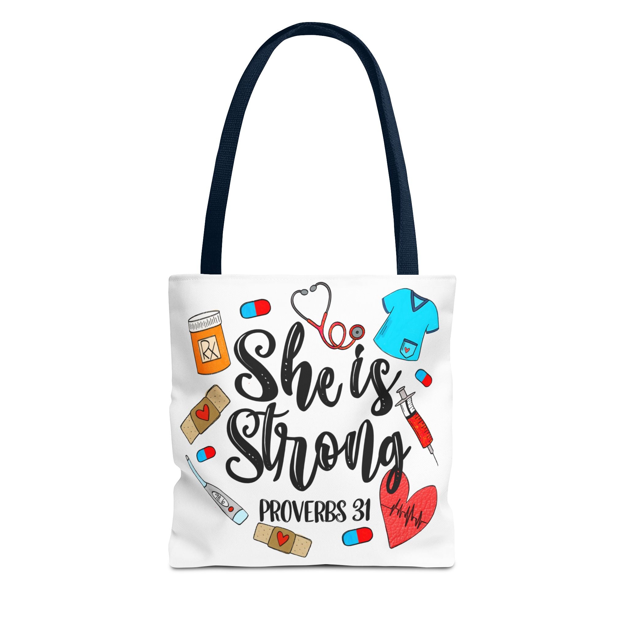 She Is Strong Tote Bag - Proverbs 31 Nurse & Healthcare Inspirational Canvas Tote