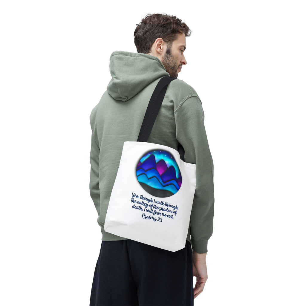Psalm 23 Mountain Tote Bag — Inspirational Christian Scripture Tote