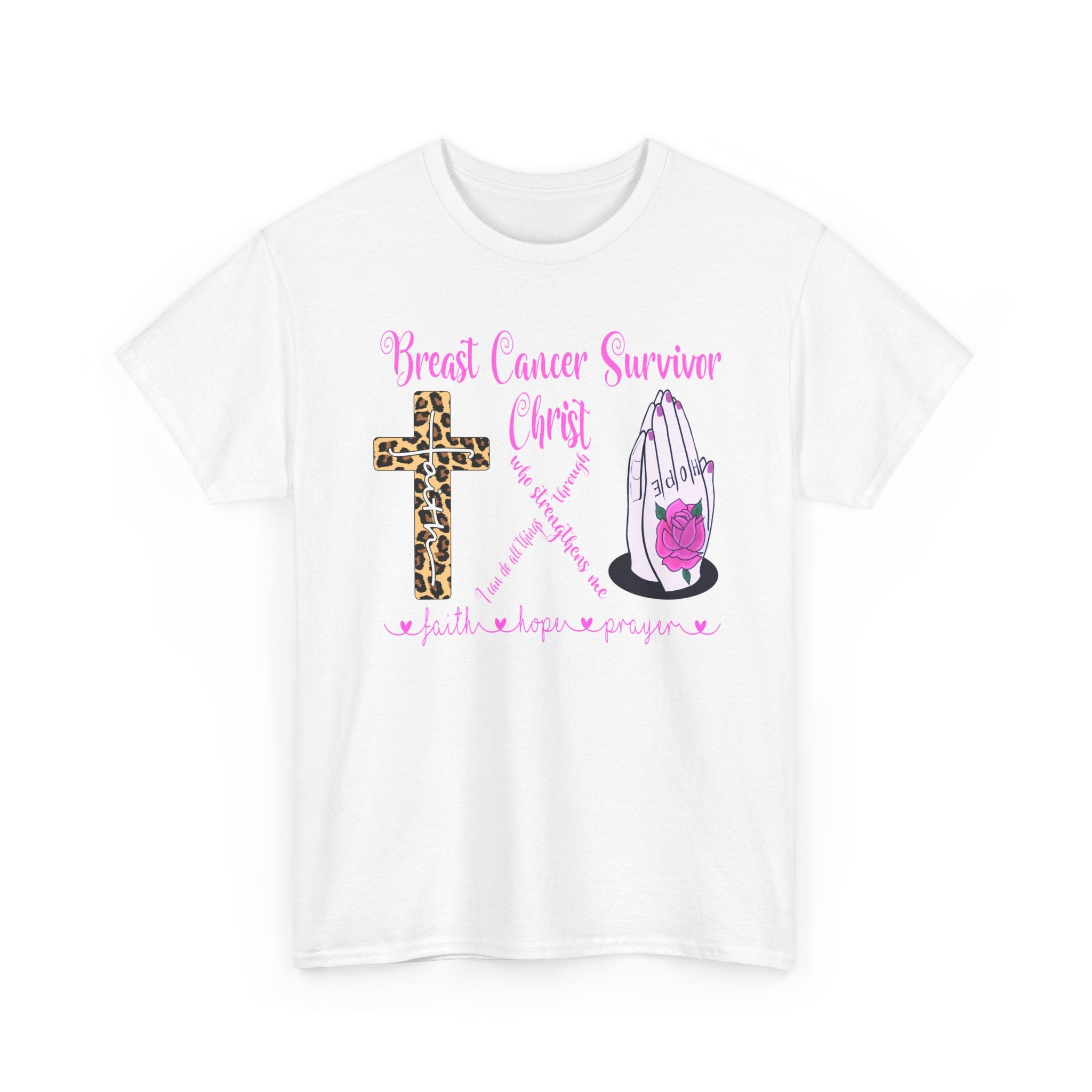 Breast Cancer Survivor Tee – Leopard Cross & Praying Hands Pink Ribbon Shirt