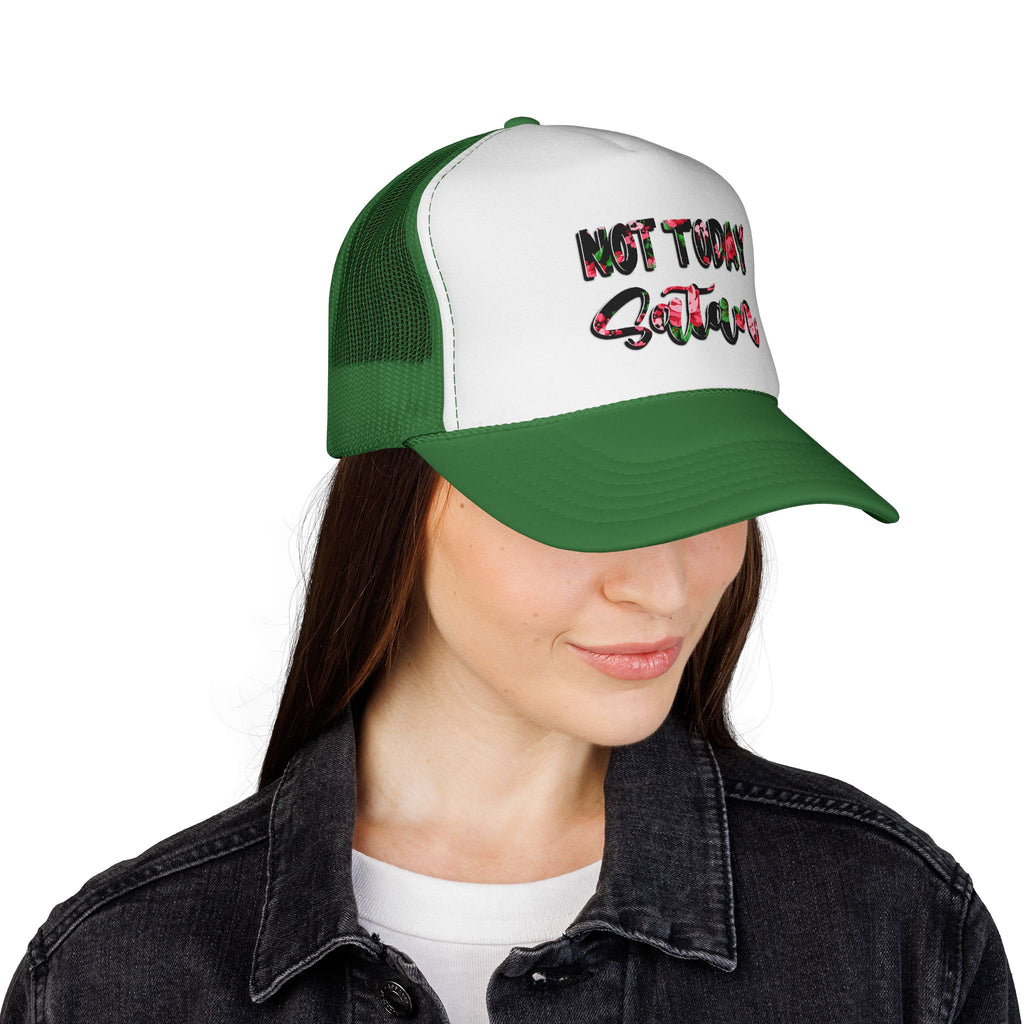 Not Today Satan Trucker Hat — Floral Mesh Cap for Sassy, Casual Wear