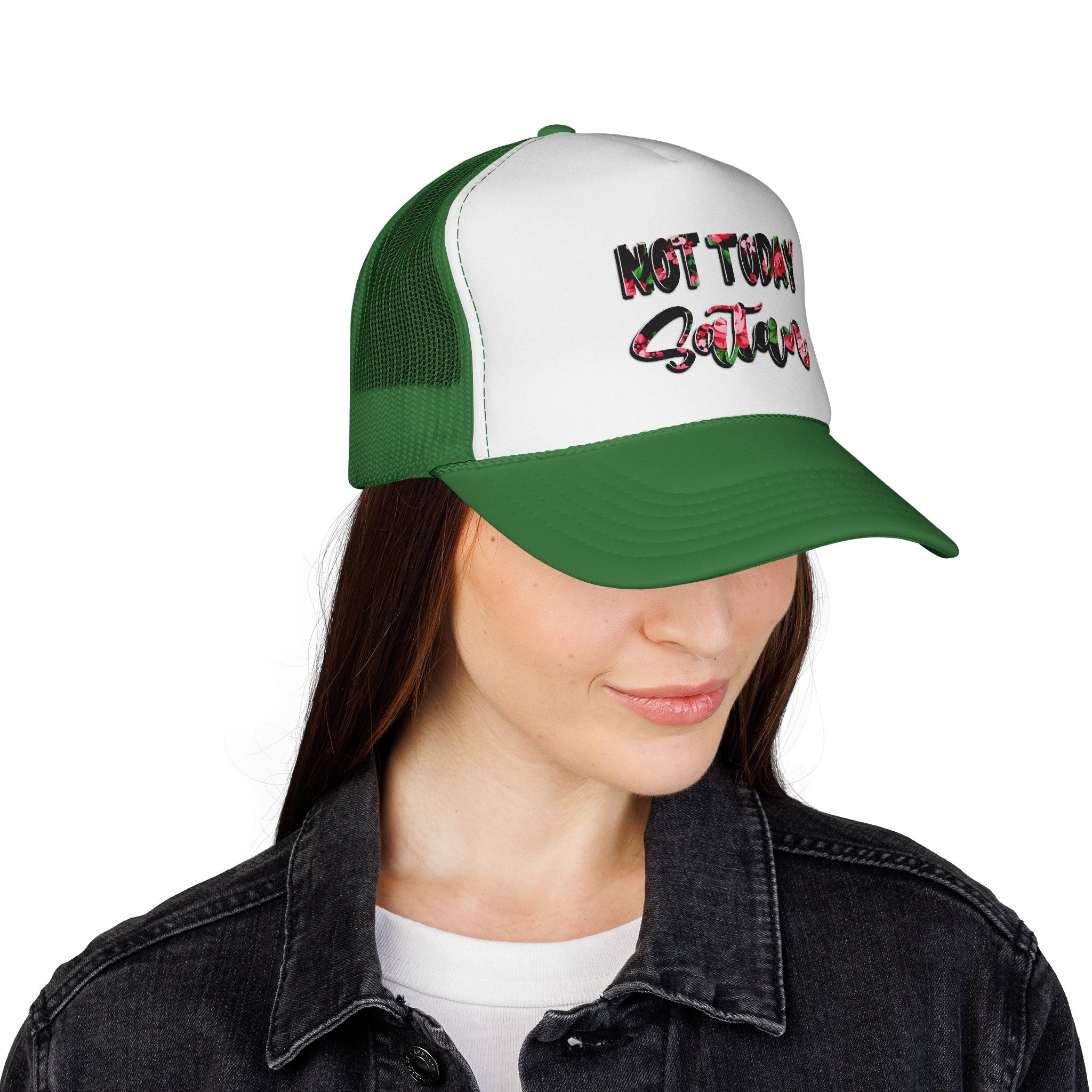 Not Today Satan Trucker Hat — Floral Mesh Cap for Sassy, Casual Wear