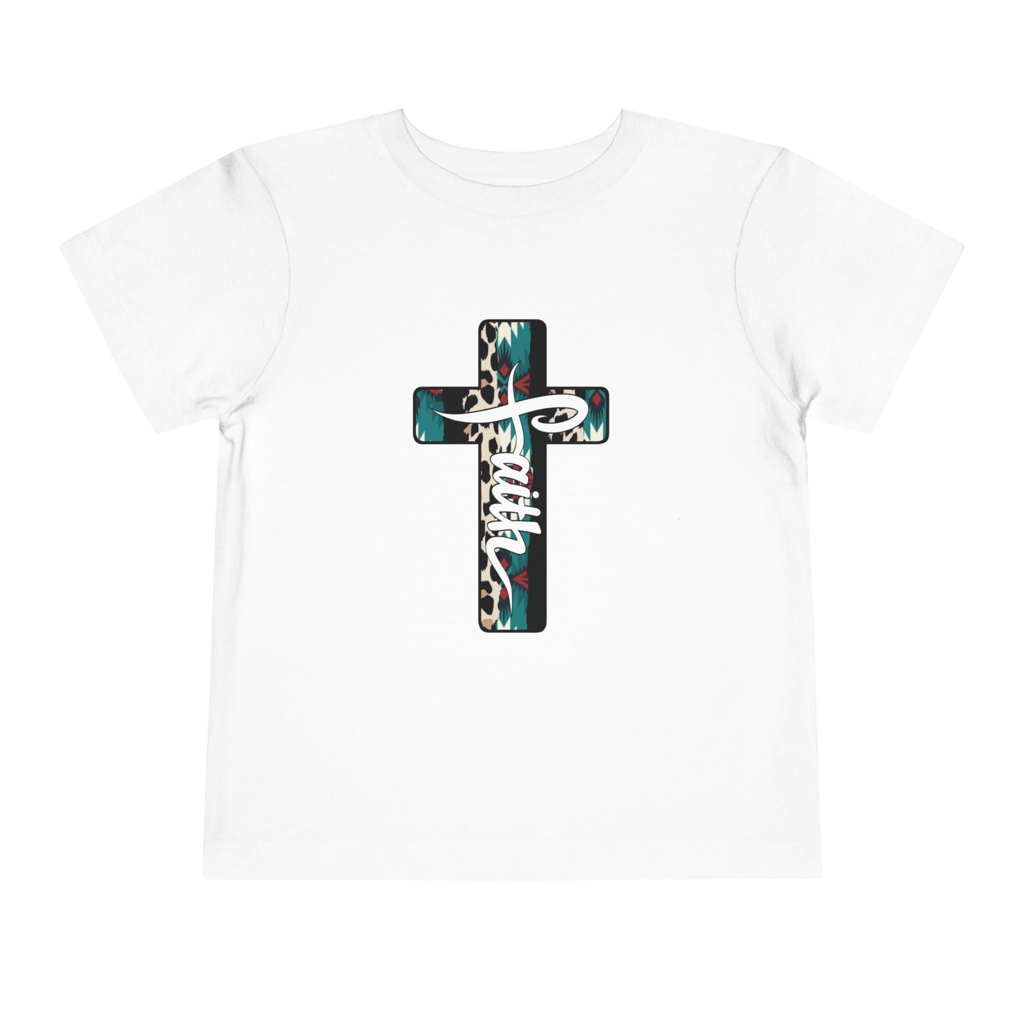 Toddler Tee — Teal Leopard Cross "Faith" Graphic