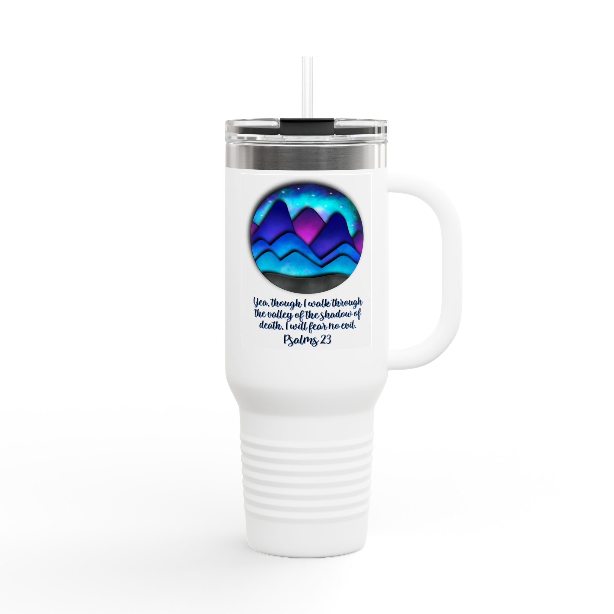 40oz Insulated Travel Mug — Psalm 23 Mountain Design (Keepers of the Valley)