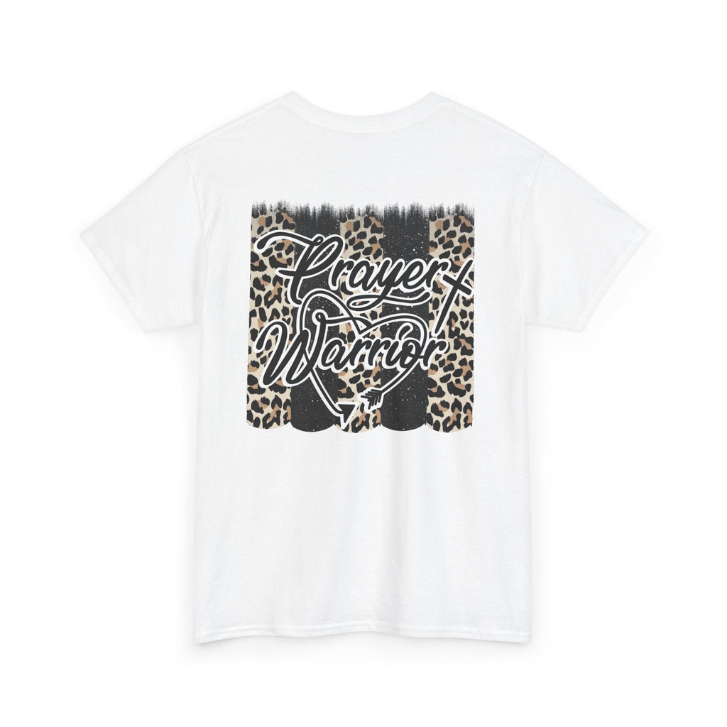 Prayer Warrior Tee — Leopard Cross Graphic Christian Shirt