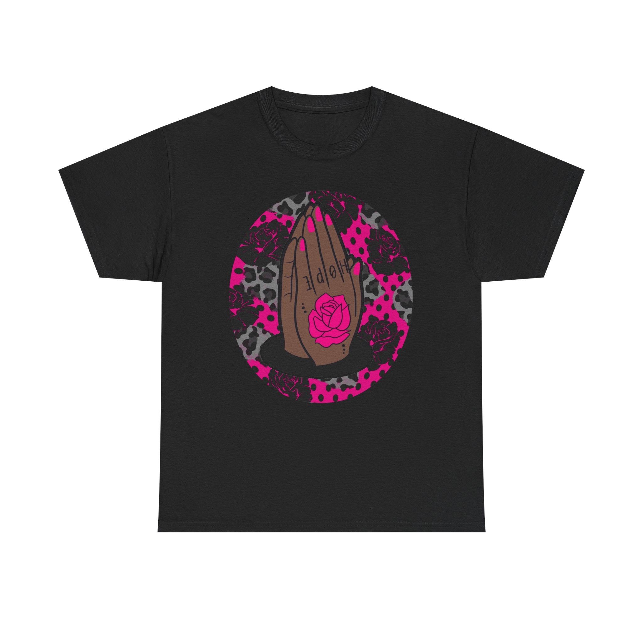 Praying Hands Pink Rose Graphic Tee