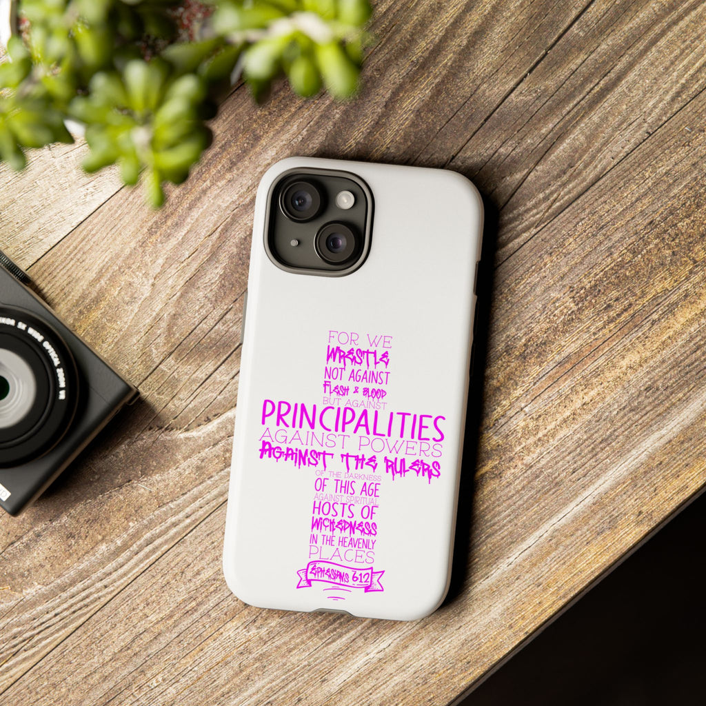 Armor of God Christian Cross Phone Case — Ephesians 6:12 Pink Typography Tough Case