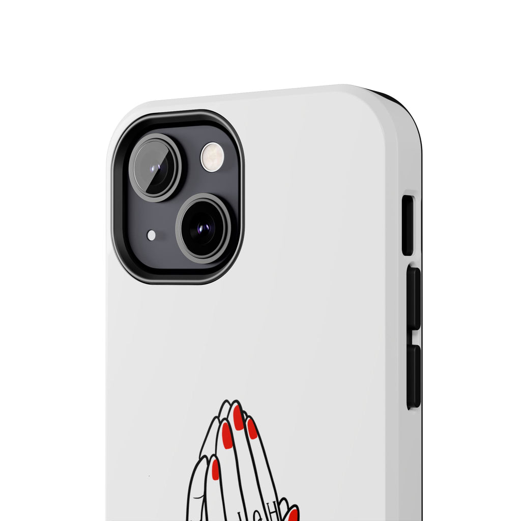 Pray Harder Phone Case — Tough Protective Phone Cover with Praying Hands & Rose Design