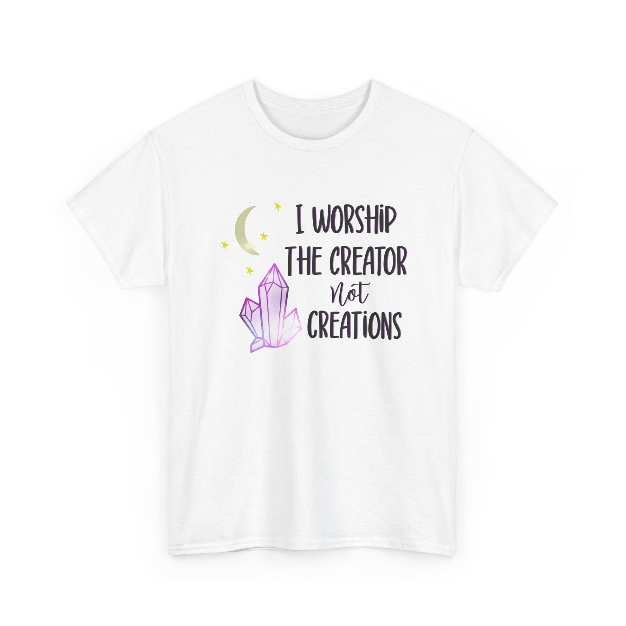 Christian Graphic Tee - "I Worship The Creator Not Creations" Crystal Moon Faith T-Shirt
