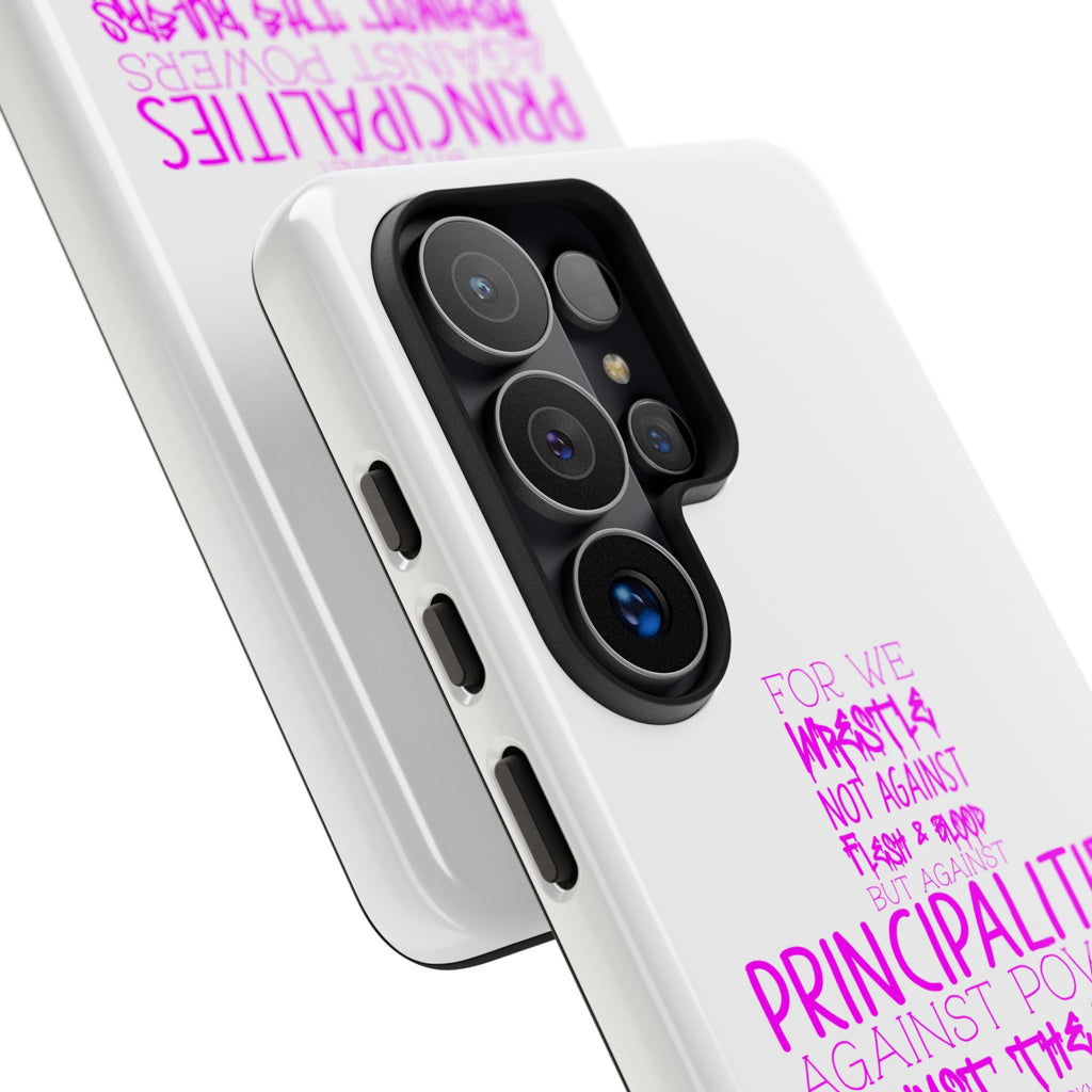 Armor of God Christian Cross Phone Case — Ephesians 6:12 Pink Typography Tough Case