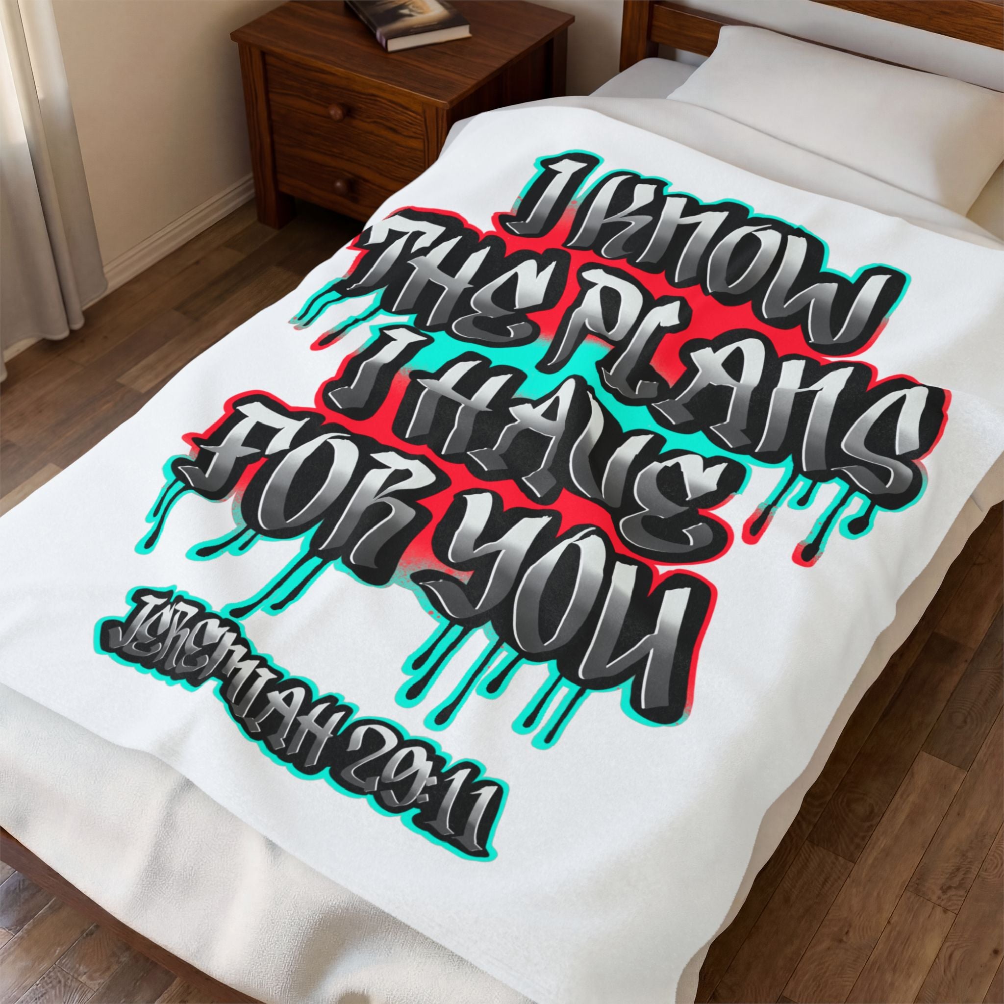 Velveteen Plush Blanket — "I Know The Plans I Have For You" Jeremiah 29:11 Inspirational Throw