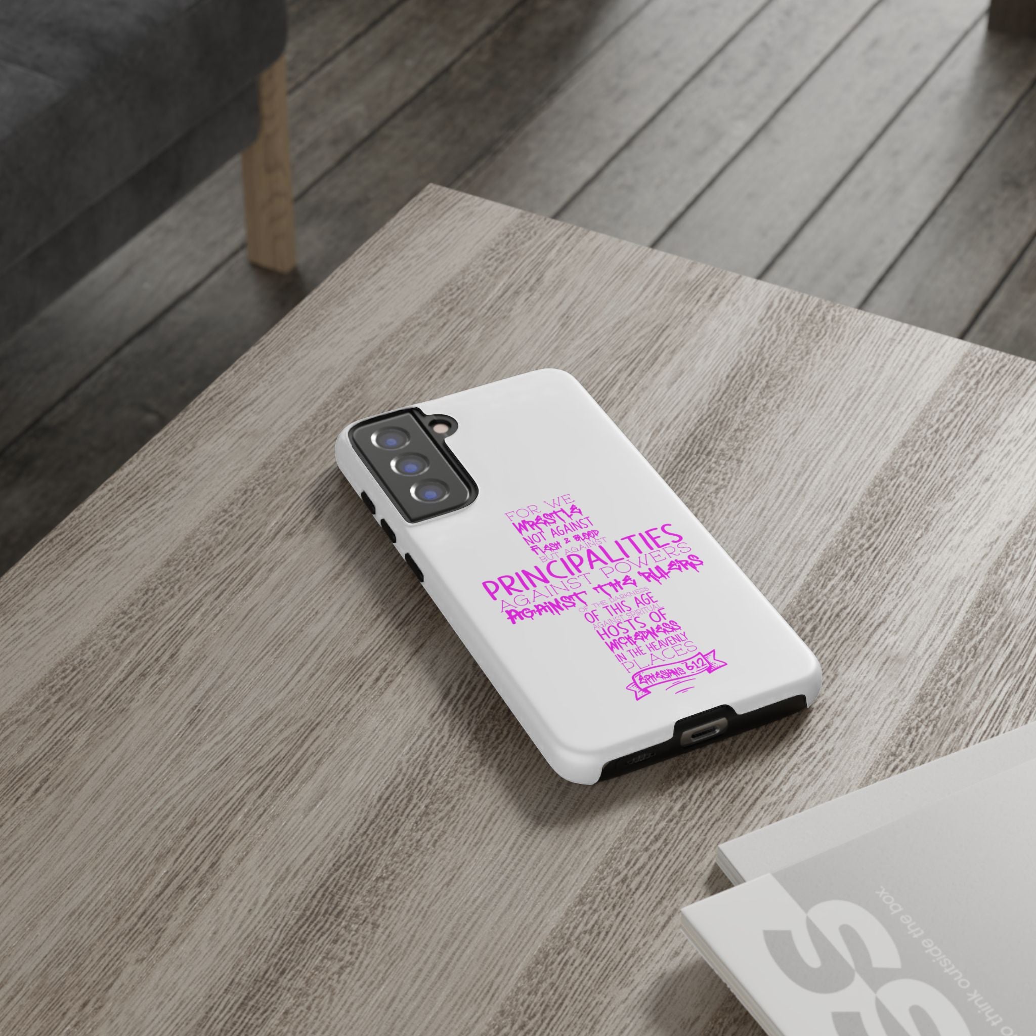 Armor of God Christian Cross Phone Case — Ephesians 6:12 Pink Typography Tough Case